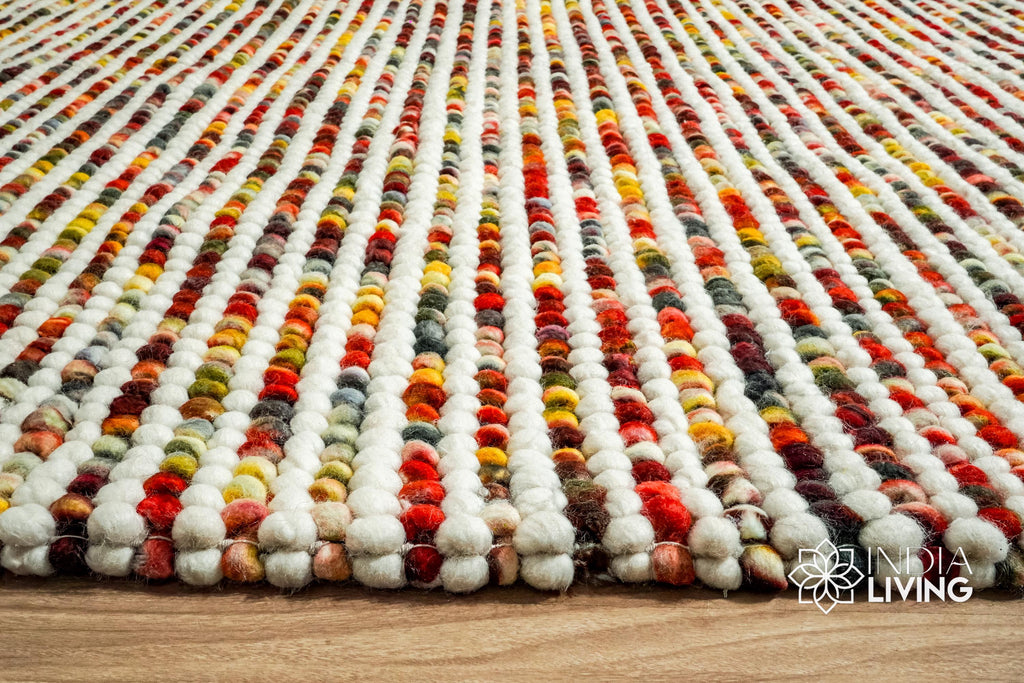 Colourful Striped Chunky loop indoor wool rug - Custom made Hand knotted rug, Soft, Customization available