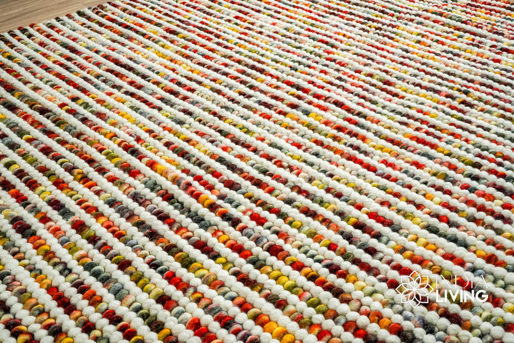Colourful Striped Chunky loop indoor wool rug - Custom made Hand knotted rug, Soft, Customization available