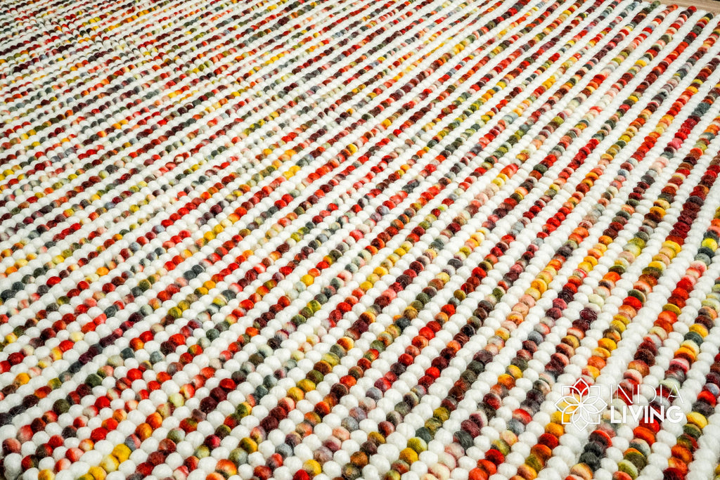 Colourful Striped Chunky loop indoor wool rug - Custom made Hand knotted rug, Soft, Customization available