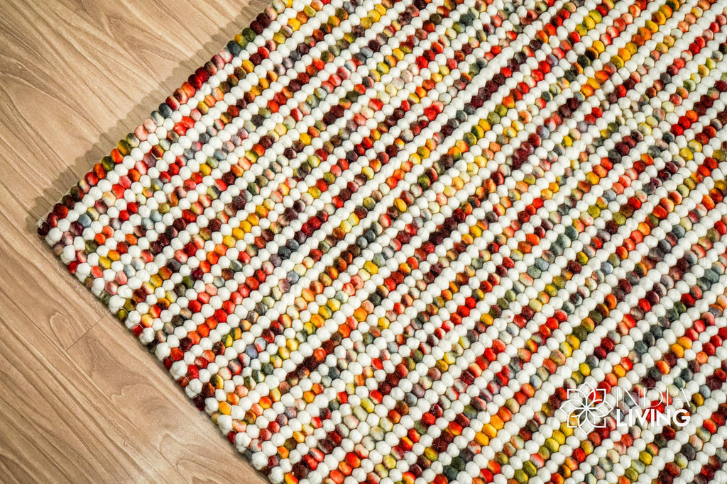 Colourful Striped Chunky loop indoor wool rug - Custom made Hand knotted rug, Soft, Customization available