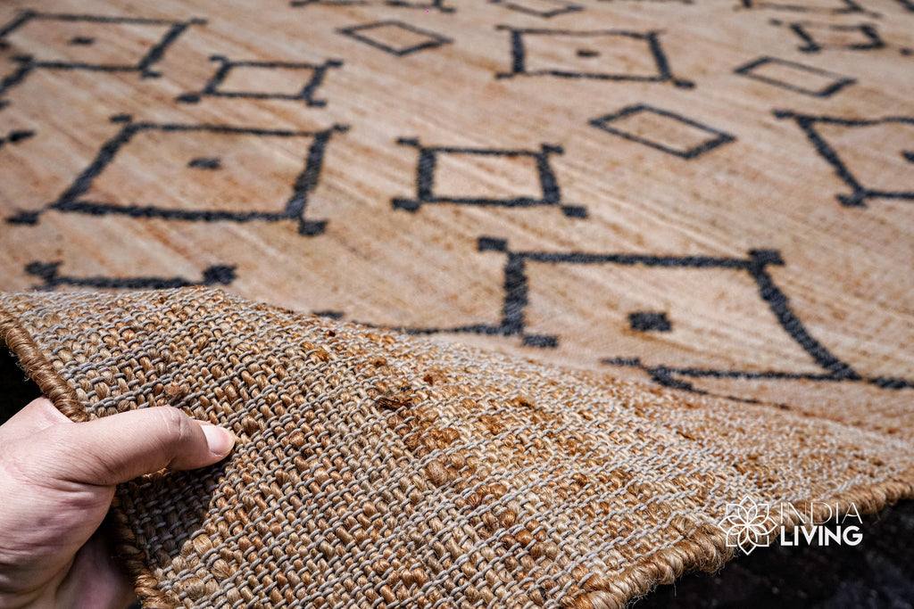 Handwoven Tribal motif Natural Bohemian Flat weave Summer room decor Jute area Rug, Custom made in all rug and runner size