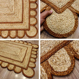 Hand braided brown jute rug in a modern boho living room