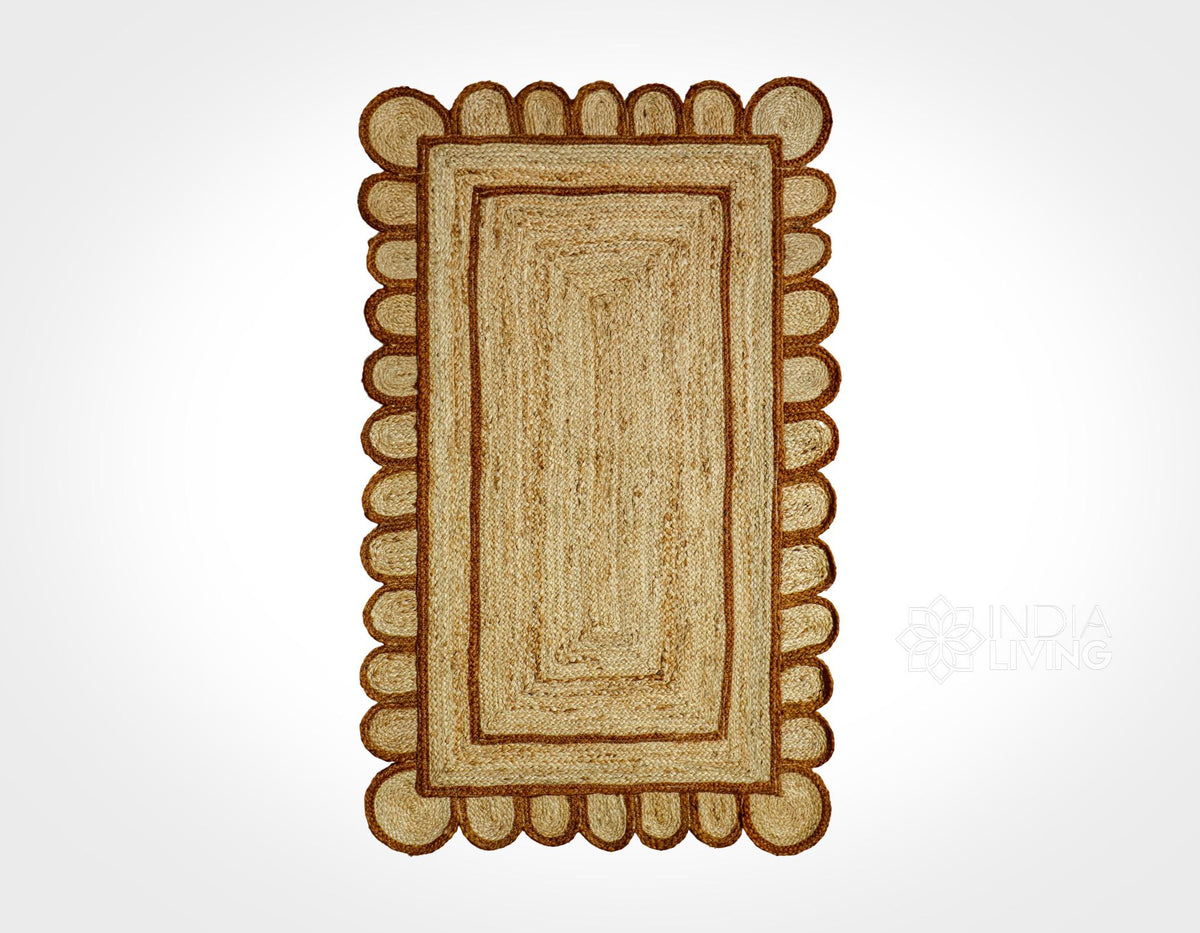 Brown scallop jute runner styled in a hallway
