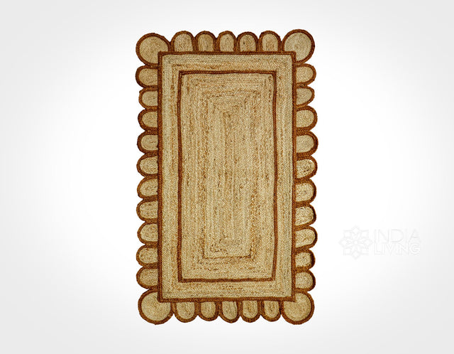 Brown scallop jute runner styled in a hallway