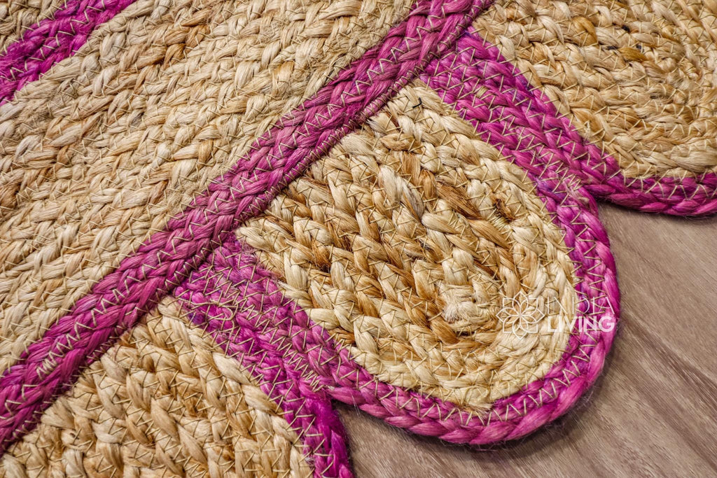 Pink Scallop Edge Natural Jute Area Rug, Custom Hand Braided Sustainable Eco-friendly Bohemian Decor runner rug, Custom made in any size