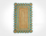 Teal blue jute runner styled in a hallway setting