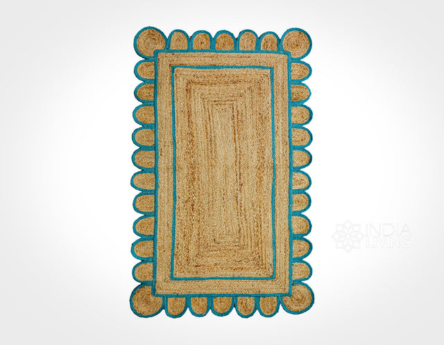Teal blue jute runner styled in a hallway setting