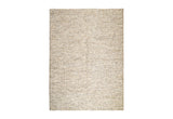 Corner view of taupe grey chunky wool rug showing thickness