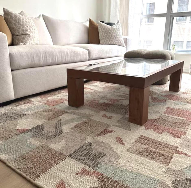 Colourful jute rug styled in a living room
