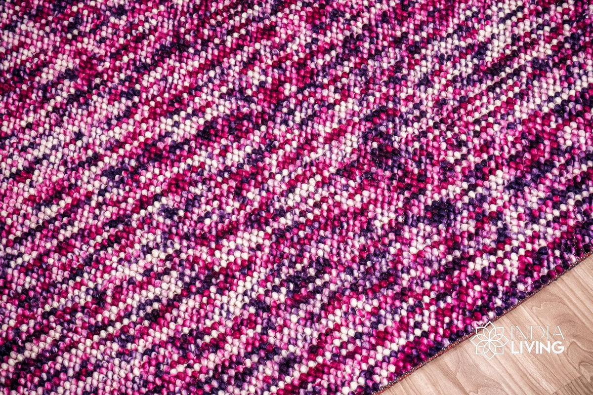 Purple wool rug full view from above