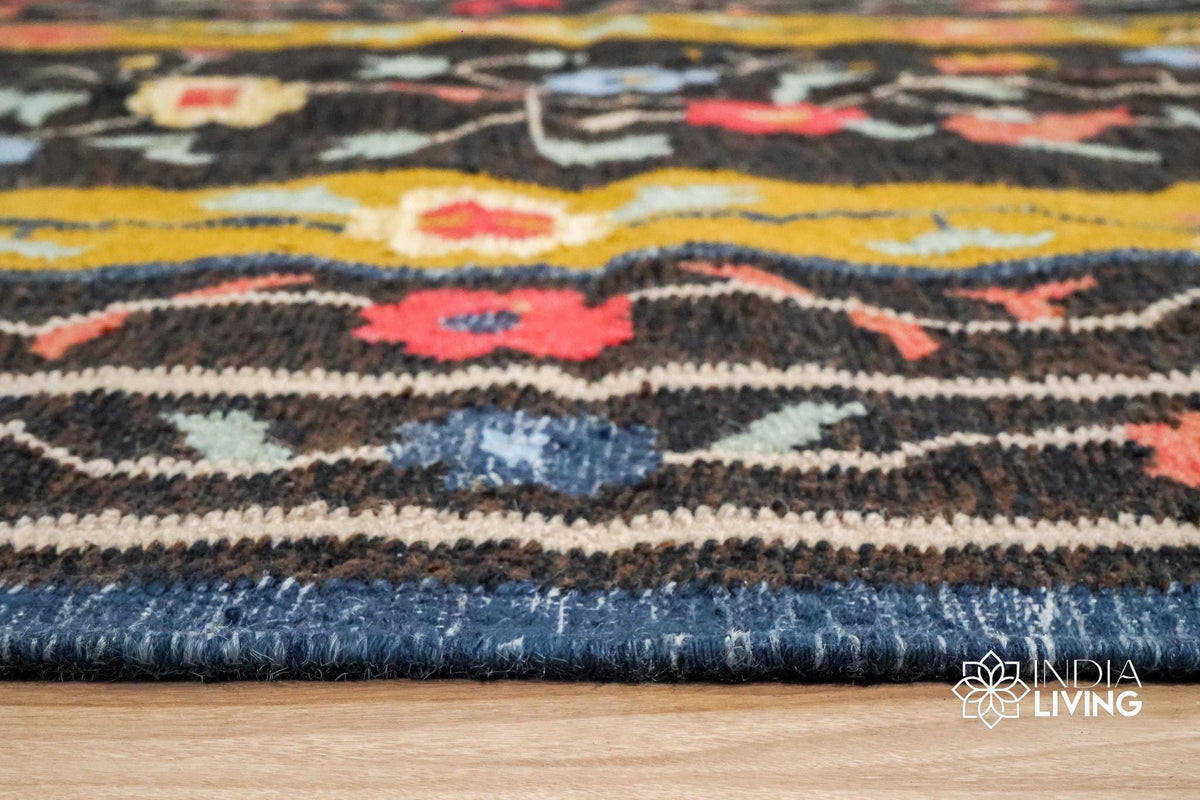 Wool rug styled under coffee table