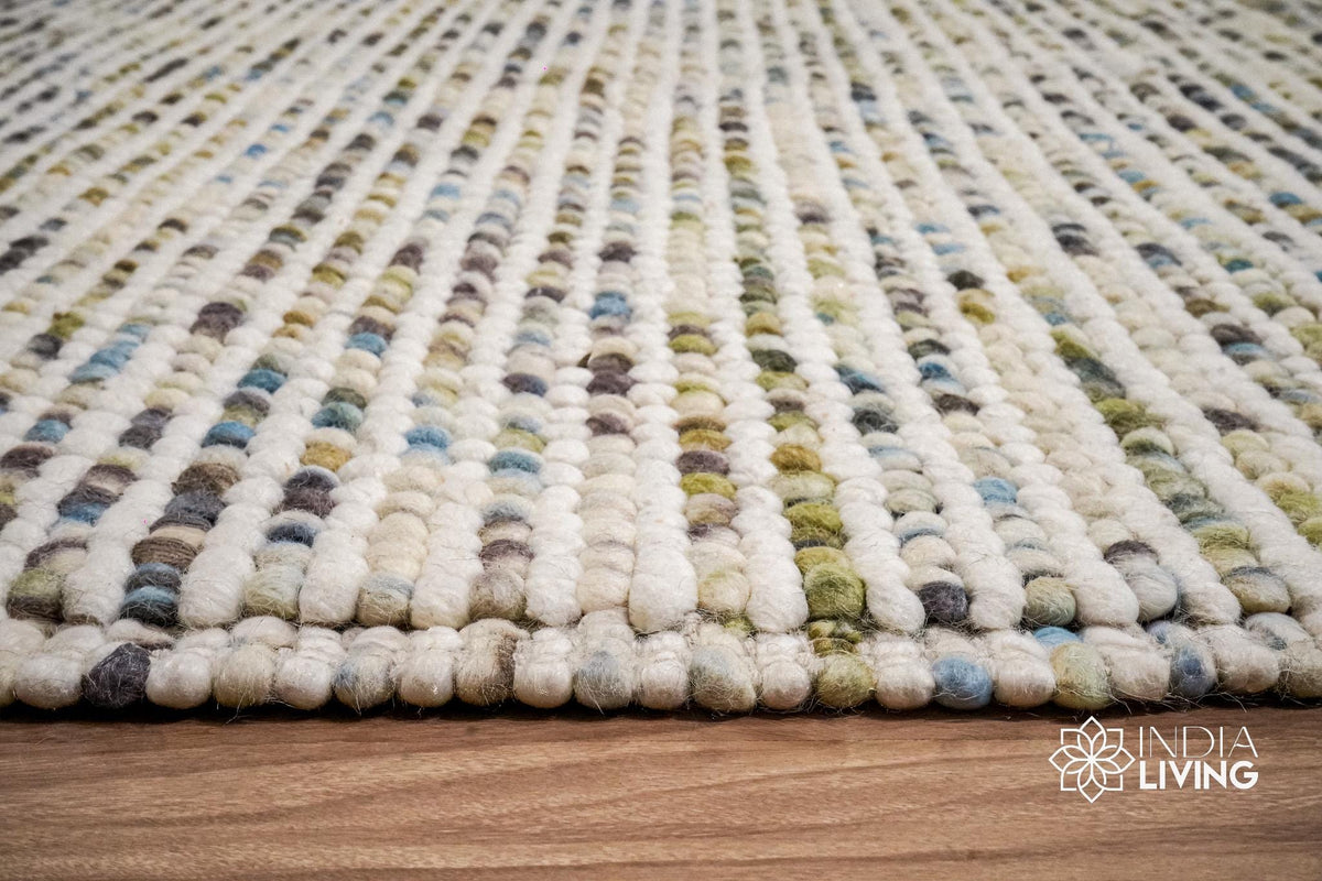 Wool rug corner view showing color combination