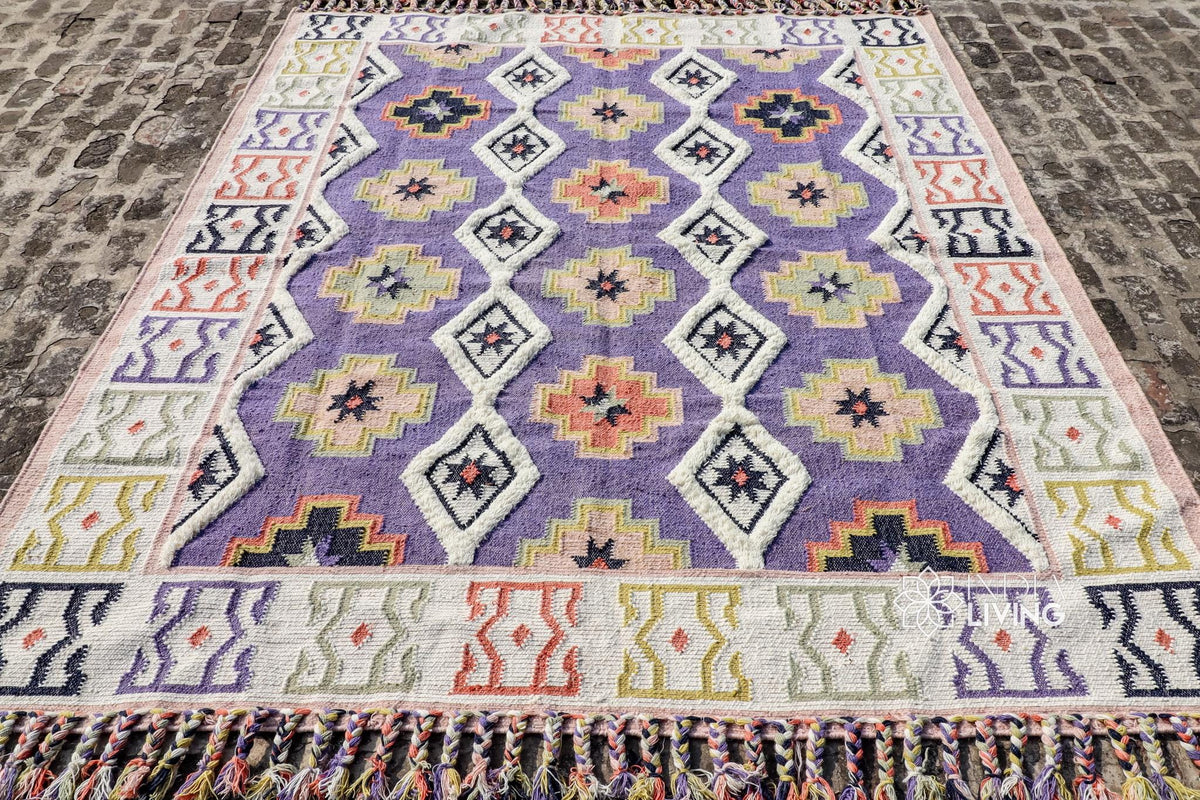 Mauve purple wool kilim rug flat view