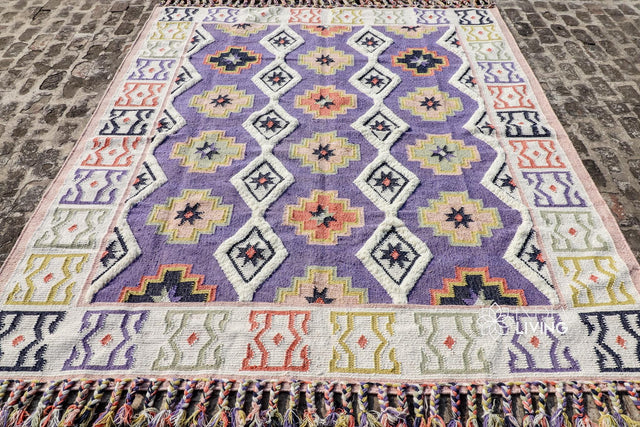 Mauve purple wool kilim rug flat view