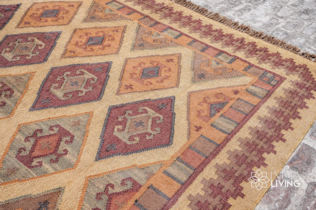 Handmade Wool Jute Rug, Navajo Kilim Rug, Traditional Vintage Rug, Aztec Rug, Beige Rug, SOUTHWESTERN KELIM Runner, Living/Dinning Room