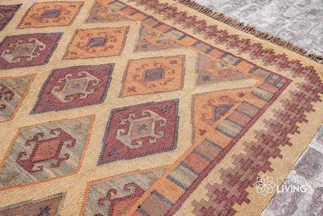 Wool jute Navajo kilim rug flat lay full view