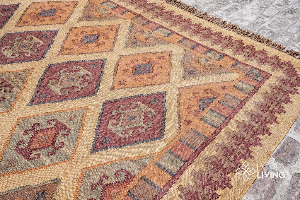 Handmade Wool Jute Rug, Navajo Kilim Rug, Traditional Vintage Rug, Aztec Rug, Beige Rug, SOUTHWESTERN KELIM Runner, Living/Dinning Room