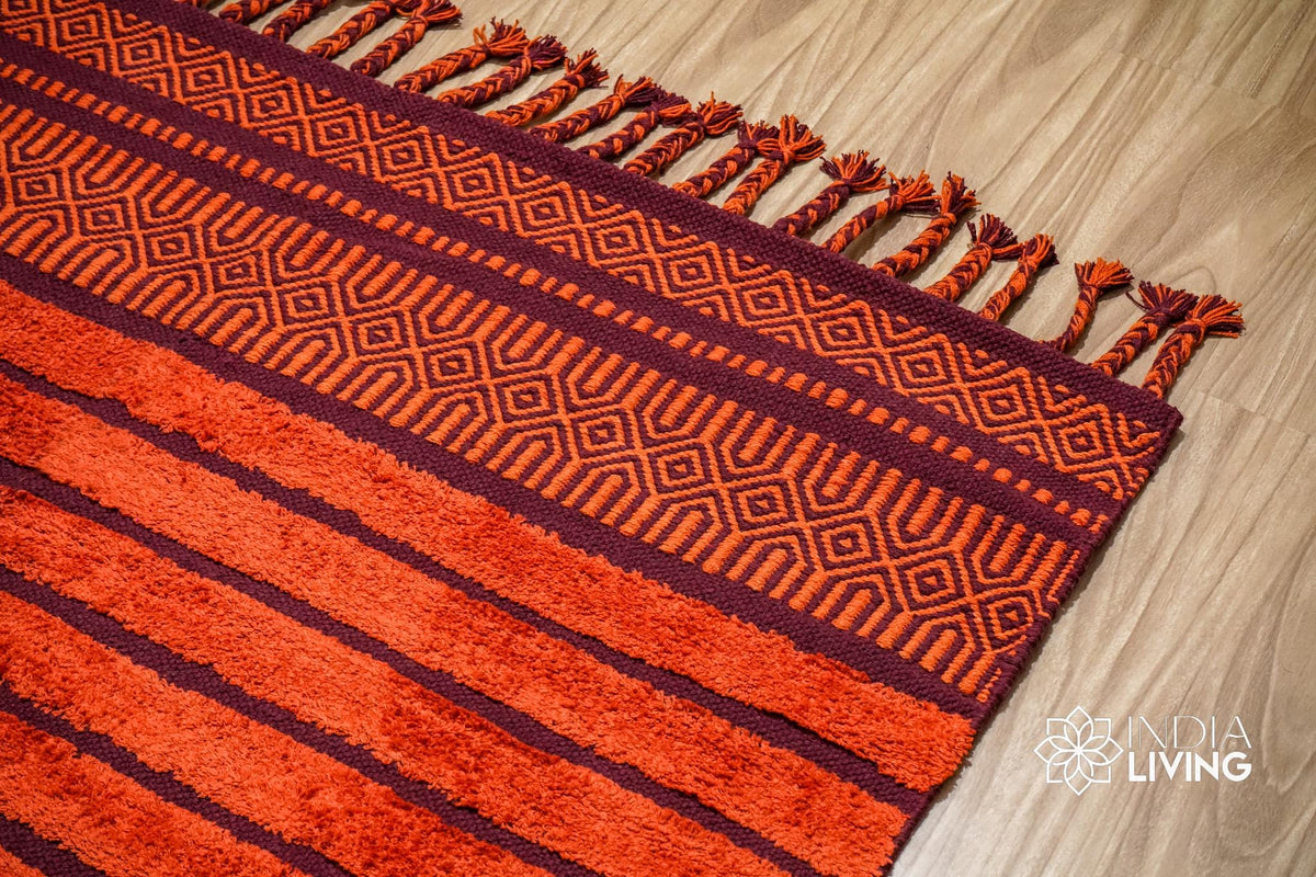 Close-up of red kilim cotton weave texture