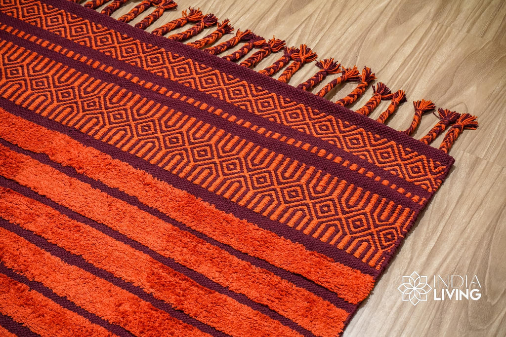 Red Bohemian Kilim Rug, Handwoven Geometric Moroccan Style Transitional Boho Decor, Indian Boho Living room rug 3x5 4x6 5x8 6x9 8x10