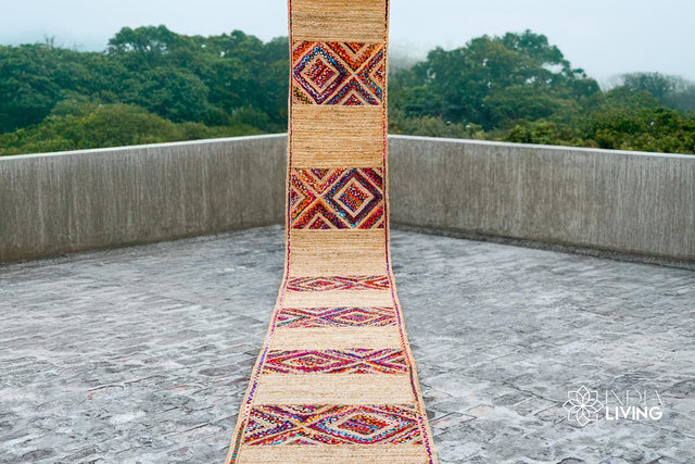 Multicolor jute rag runner, flat lay view