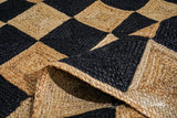 Checkered natural hand-braided jute runner rug, flat lay view