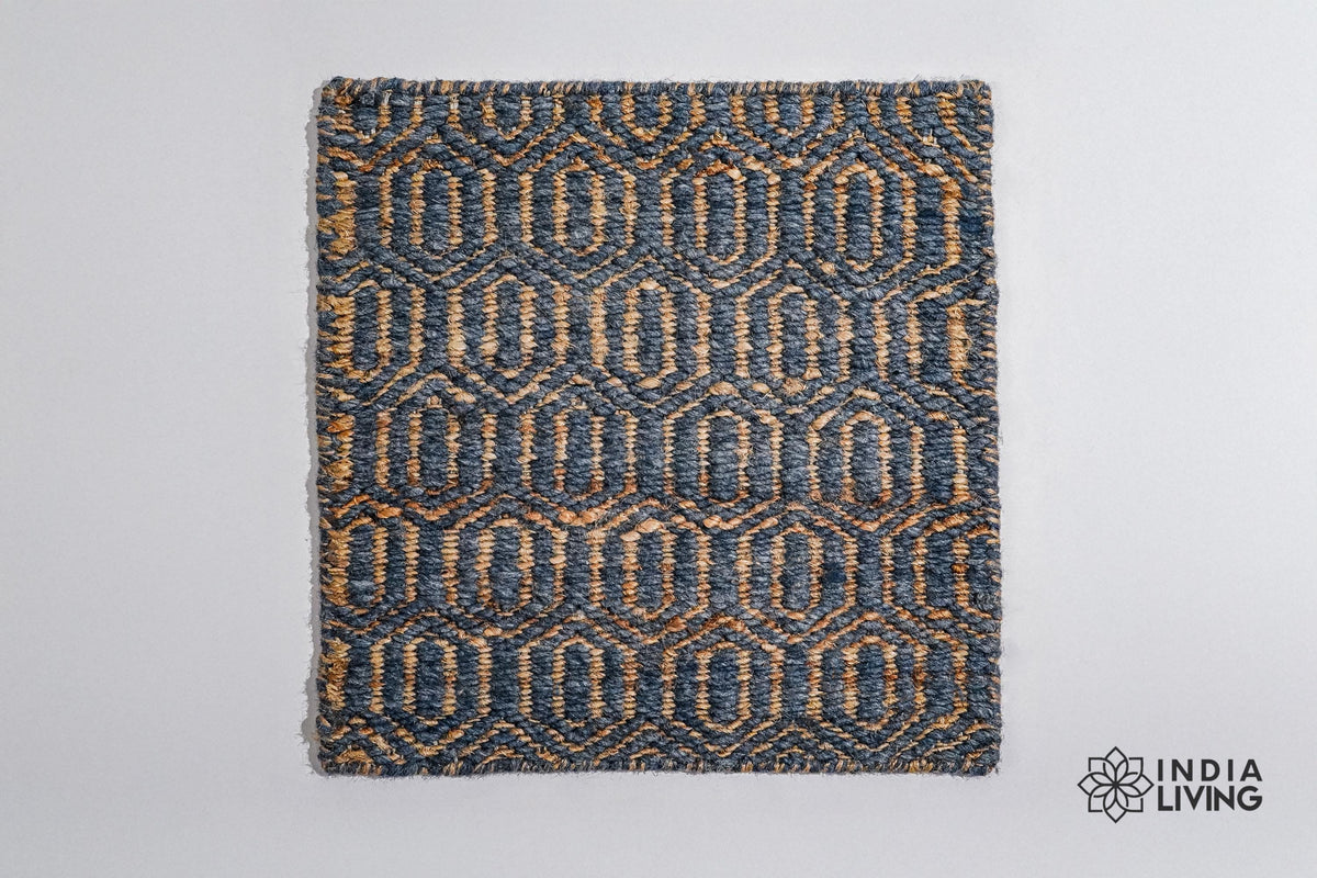 Bluish grey abstract diamond handwoven rug, full flat view