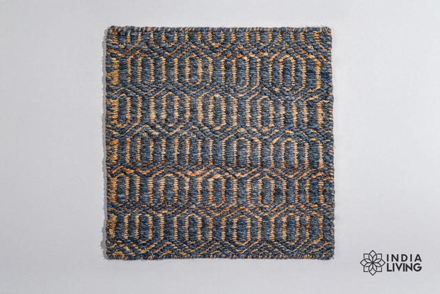 Bluish grey abstract diamond handwoven rug, full flat view