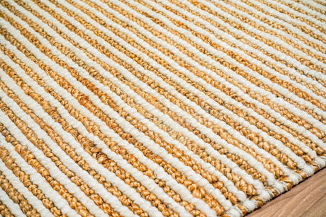 Handwoven Natural Ivory Striped Pebble weave Chunky Wool Jute Rug - Scandinavian Sustainable Modern Decor, Custom made in all sizes