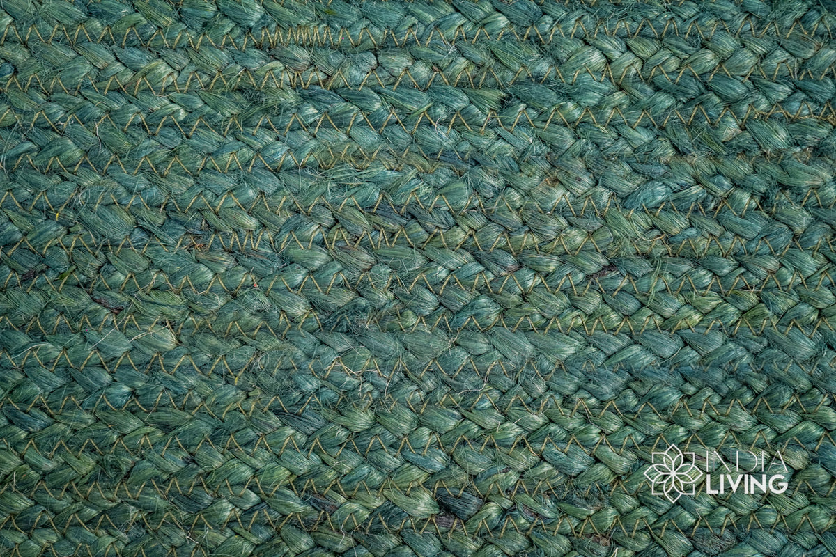 Braided jute rug texture close-up under natural light