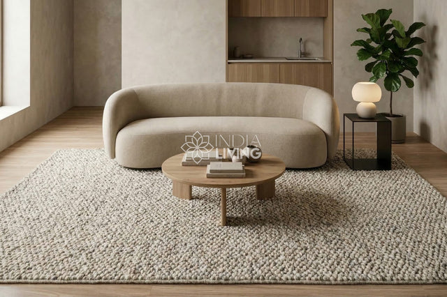 Cashew Loop — the whole Wool rug shown on the floor