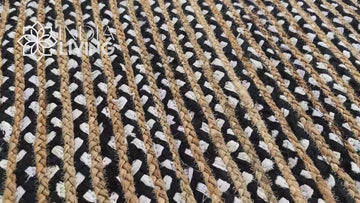 Handmade Black White Striped Jute Rag Braided Rug Eco -Friendly and Durable, Perfect for Rustic Home Decor in Living Room, Bedroom & Kitchen