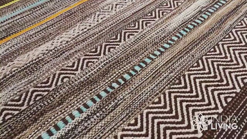 Handmade Indian Cotton Kilim Rug, Brown Flatweave with Tassels
