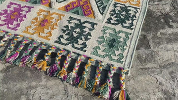 Green Moroccan inspired Tribal aztec bohemian decor High quality premium Wool Area Rug, Custom made in all sizes