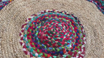 Jute Chindi Braided Round Rag Rug - Handcrafted Sustainable Home Decor with Natural Texture and Colors