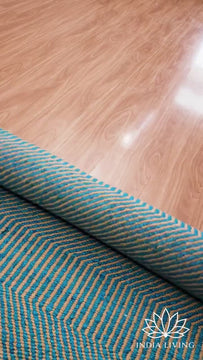 Aqua Blue Wavy Striped Texture Handwoven Flatweave Modern Boho Geometric Wool rug, Custom made in all sizes