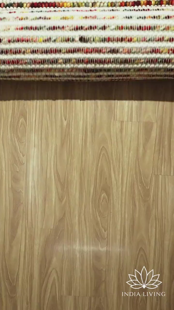 Multi Striped Colourful Ivory Chunky looped Scandinavian Style Indoor Wool Rug, Customization available