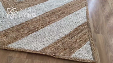 White Abstract Natural Jute Braided Rug, Eco-Friendly Sustainable Bohemian decor rug, Custom made