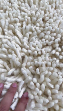 Natural Ivory Shag Rug - Hand knotted, Cozy Felted Indoor wool Area Rug, Soft premium wool, Custom made