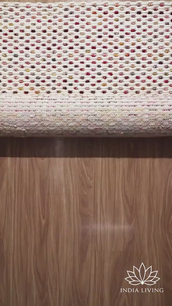 Multi Blend Hand made Chunky Looped Ivory Wool rug, Custom made Christmas Inspired Premium wool rug, Colourful Funky Kids room decor rug