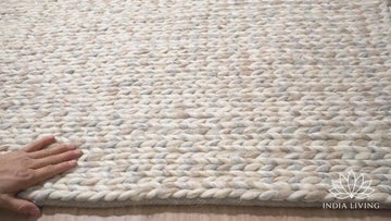 Hand Knitted Chunky Wool Rug: Taupe Grey Cable Knit, Custom Size available