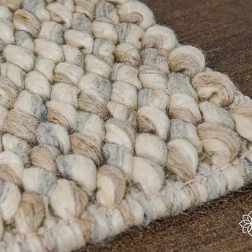 Grey Beige Wool Rug - Handwoven Multi Loop Cashew Weave, Cozy Scandinavian Style, Custom Sizes Available, Soft Chunky Wool Rug