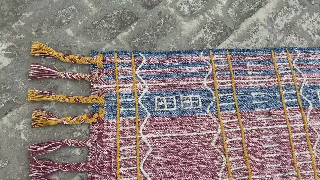 Handwoven Blue-purple Tribal Kilim Area Rug,Bohemian,PET yarn,Living area carpet,Unique decor,Oriental,Custom-made 3x5 4x6 8x10 9x12 10X14