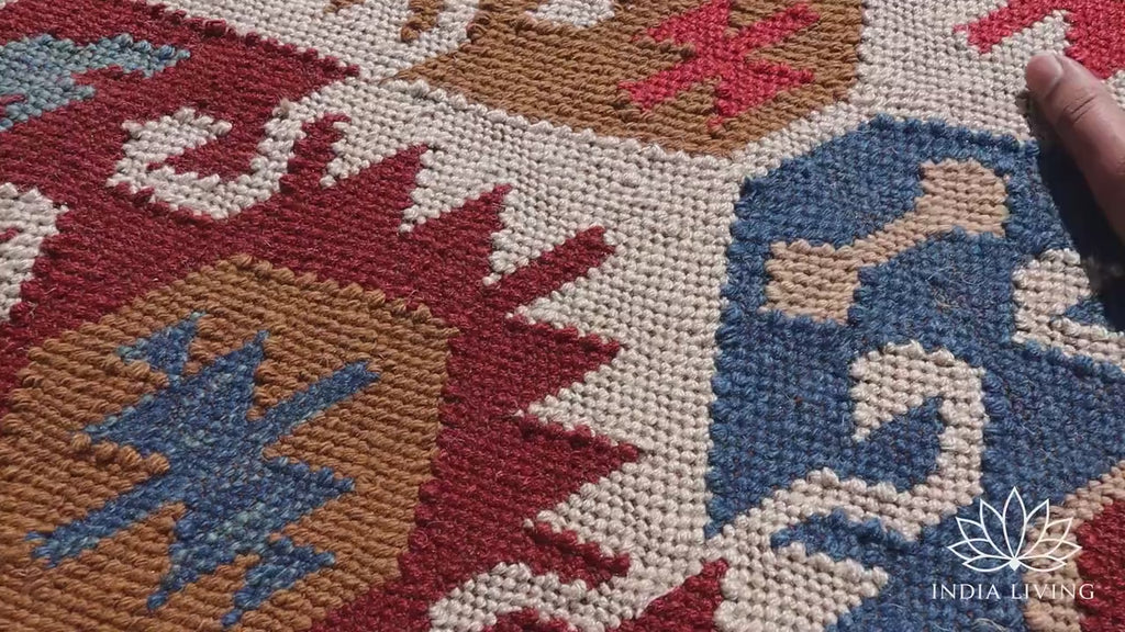 Handwoven Aztec Kilim Rug: Multicolored Southwest Patio Decor