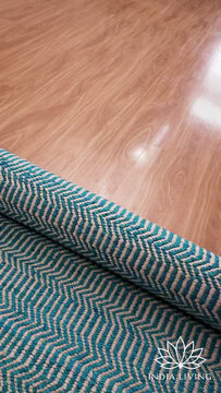 Handwoven Aqua Blue Chevron Texture Flatweave Modern Boho Geometric Wool rug, Custom made in all sizes