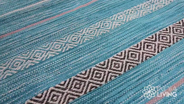 Teal Blue Stripe Moroccan Kilim Area Rug, Indian Handmade Colourful Tassel Rug, Housewarming gift , Aesthetic home decor rug
