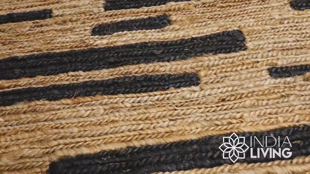 Handwoven Sumak Braided Black Striped Natural Hemp Jute area Rug, Contemporary Boho Modern Decor Carpet, Customization Available