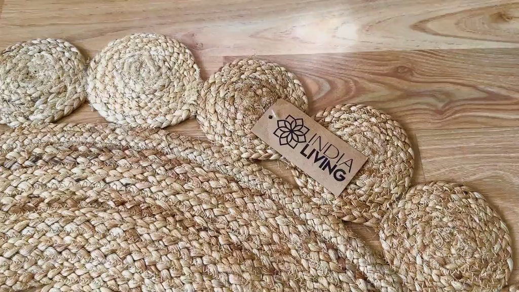 Handcrafted Round Jute Mat with Elegant Medallion Design - Sustainable Home Decor