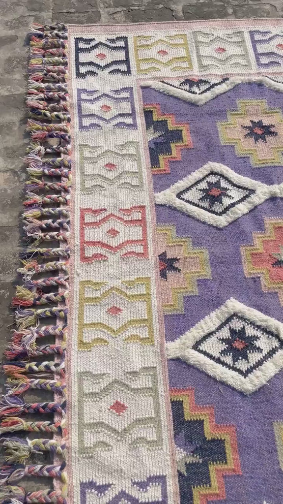 Handwoven Mauve Purple Bohemian Kilim Custom made Moroccan decor wool rug, Custom made in all sizes