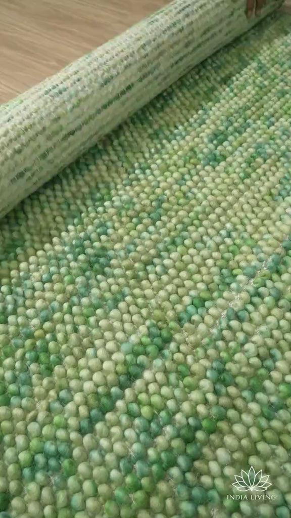 Sage Green Chunky Looped Wool rug - Scandinavian Hand made fluffy wool area rug - Premium wool, Personalised Room Rug, Custom made