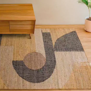 Handwoven Modern Minimalistic Abstract Natural Jute Rug, Earthy Tones, Customize in any size